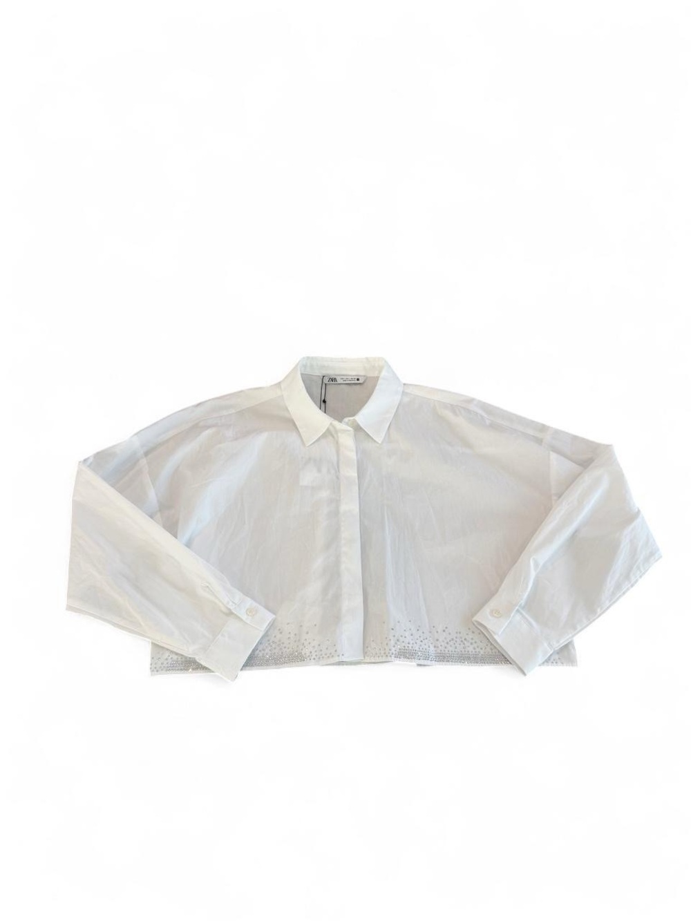 Zara White Cropped Button Up Shirt